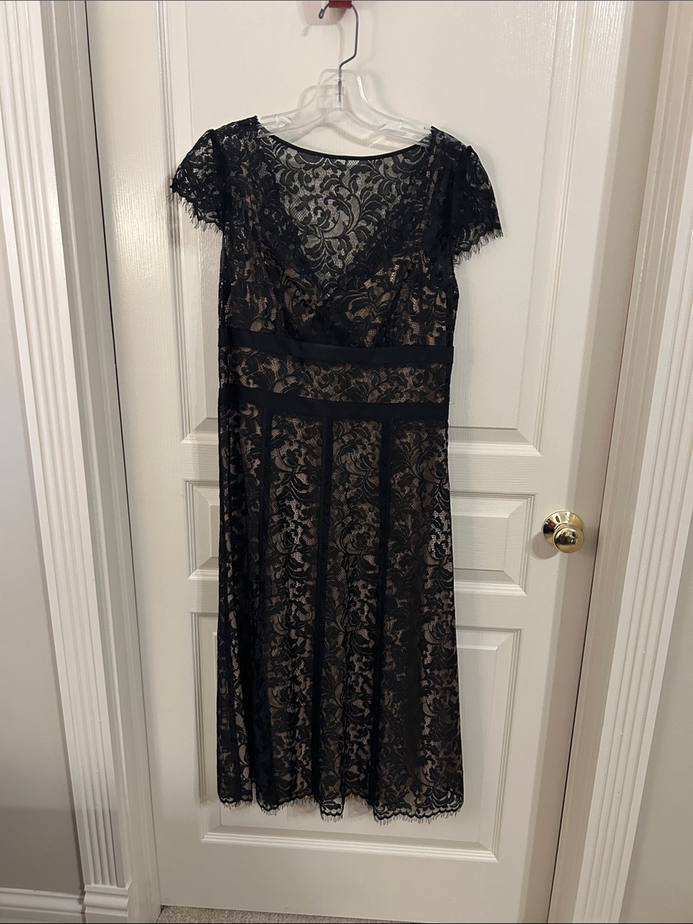 Elegant Black Lace Overlay Evening Dress